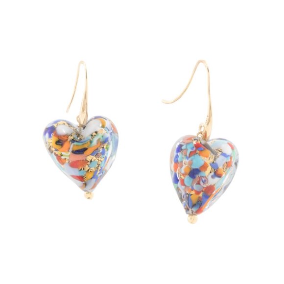 MIA FIORE Gold/Multi Made In Italy 18kt Gold Plated Murano Glass Heart Earrings - Picture 1 of 2